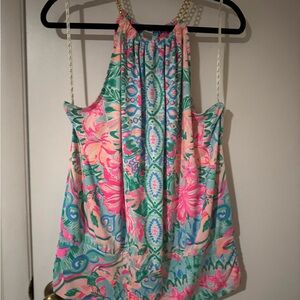 Lilly Pulitzer Vibrant Pink and Green Halter Blouse